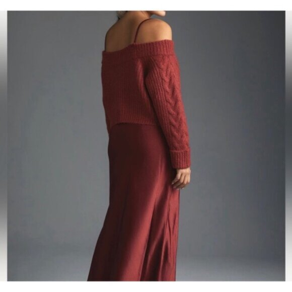 Anthropologie Mare Mare Layered Sweater &Slip Dress in Crimson Red NWOT - Picture 5 of 9